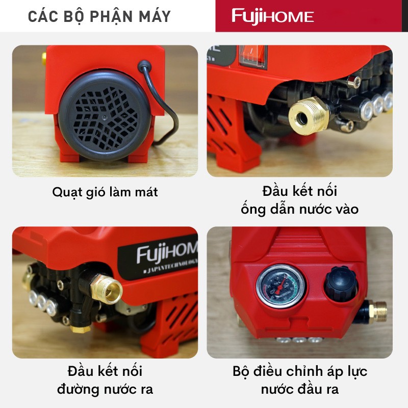 Máy xịt rửa xe cao áp cho ô tô xe máy Fujihome nhập khẩu chính hãng bảo hành 18 tháng