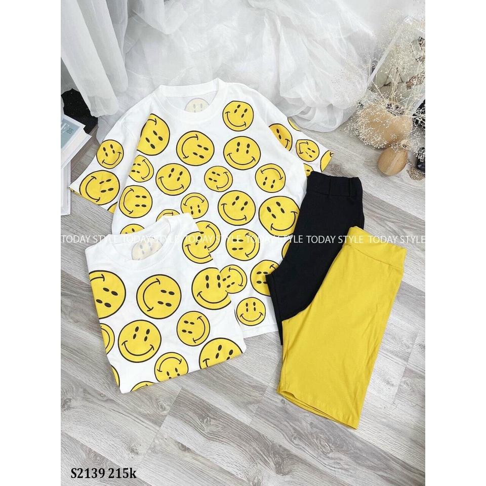 SET BỘ ĐÙI ÁO NỮ FOM IN HÌNH MẶT CƯỜI CUTE KÈM QUẦN THỜI TRANG