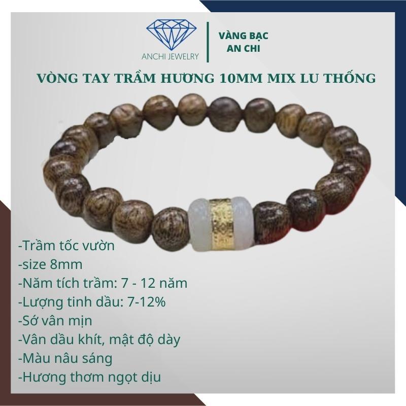 Vòng tay trầm hương 10mm mix lu thống phong thủy mệnh kim / mộc / thủy / hỏa / thổ