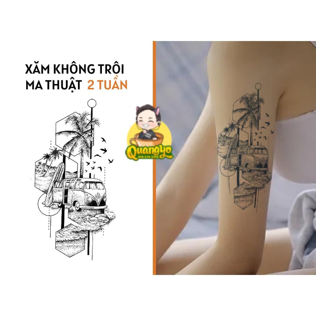 Hình xăm không trôi khổ lớn chủ đề du lịch, bãi biển, xe khách, Xăm giống Inkaholic