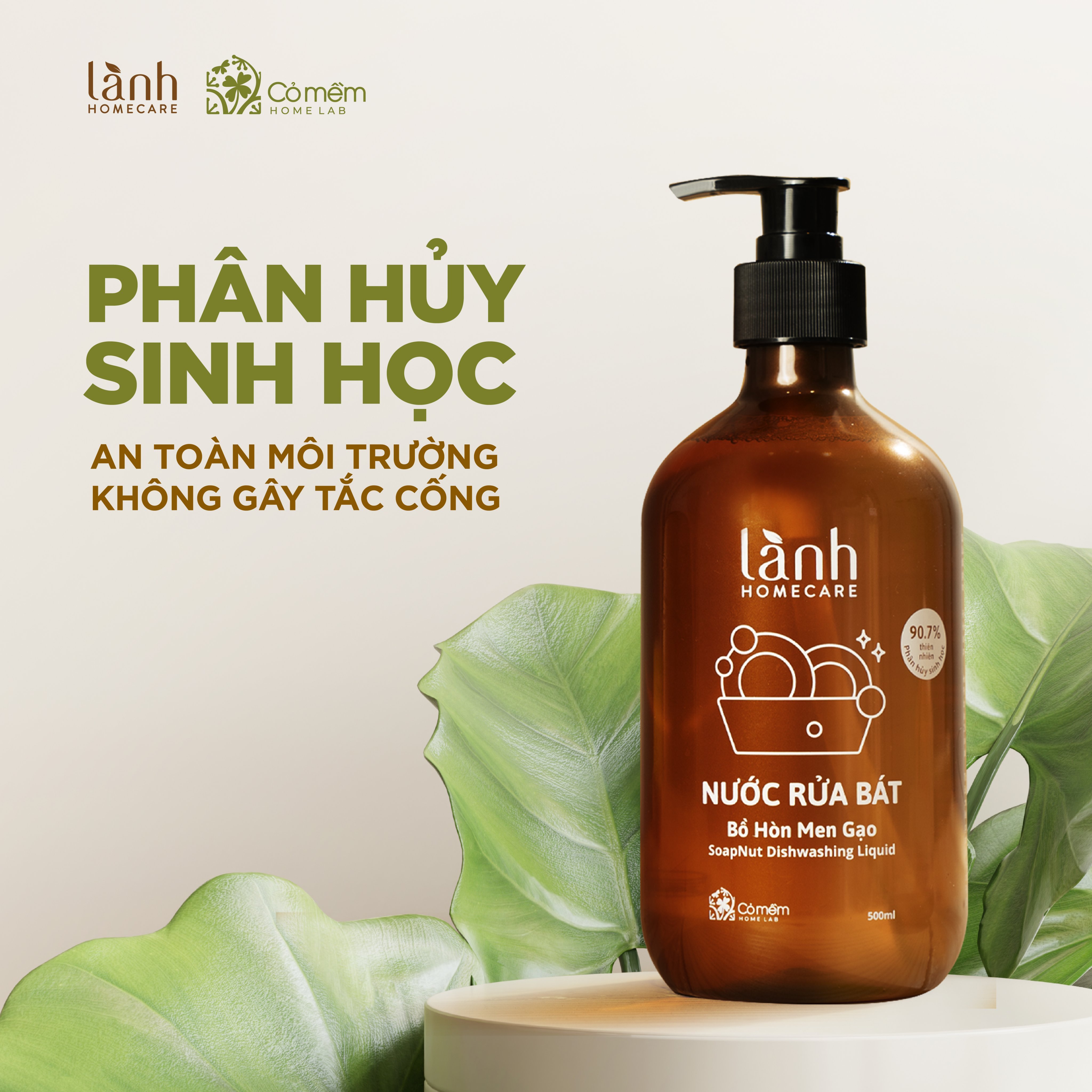 Nước Rửa Bát Thiên Nhiên Lành Homecare Chiết xuất Từ Bồ Hòn Men Gạo An Toàn Cỏ Mềm 500ml