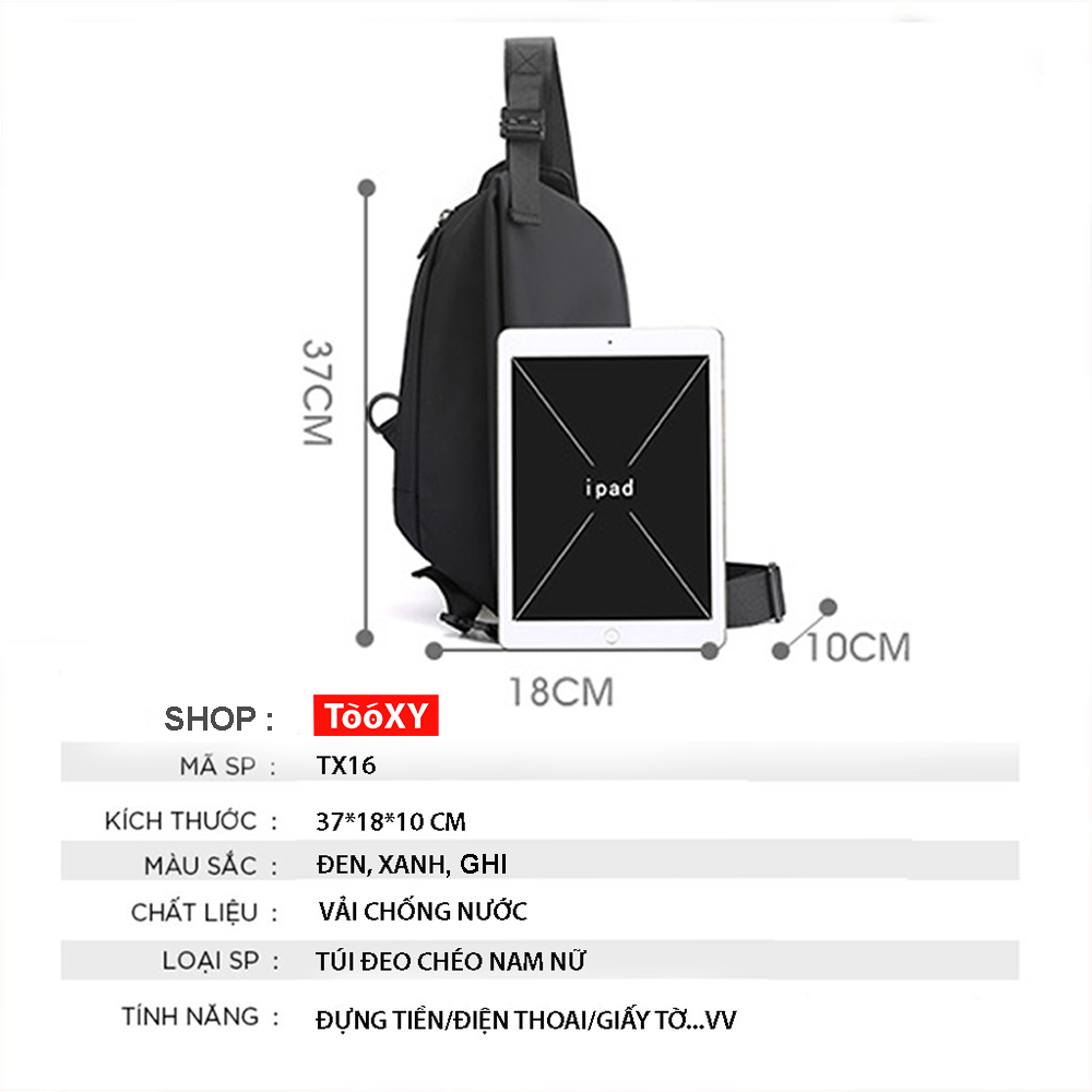 Túi đeo chéo nam dáng basic chống nước chất Liệu vải Oxford hàng cao cấp TX16