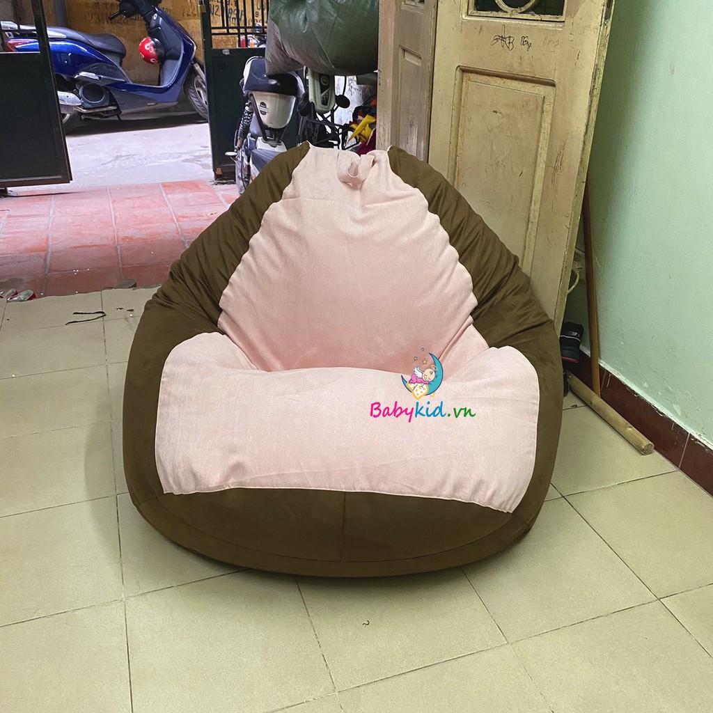 Ghế lười size nhỏ 90cm, mix 2 màu kết hợp, kaki/da lộn/nhung, có xốp, dáng lê