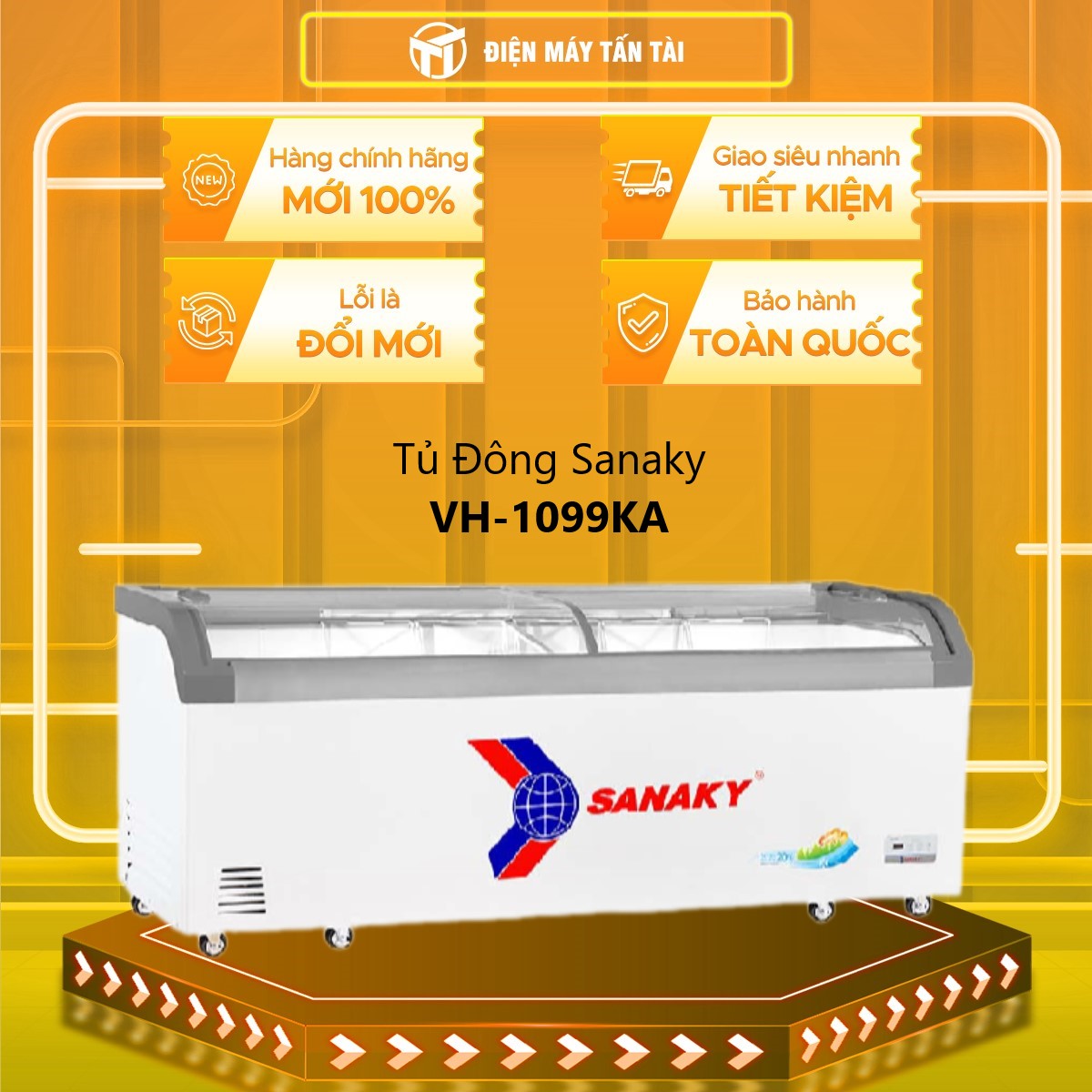 TỦ ĐÔNG TRƯNG BÀY KEM SANAKY 750 LÍT VH-1099KA ĐỒNG (R290) (HÀNG CHÍNH HÃNG) (CHỈ GIAO HCM)