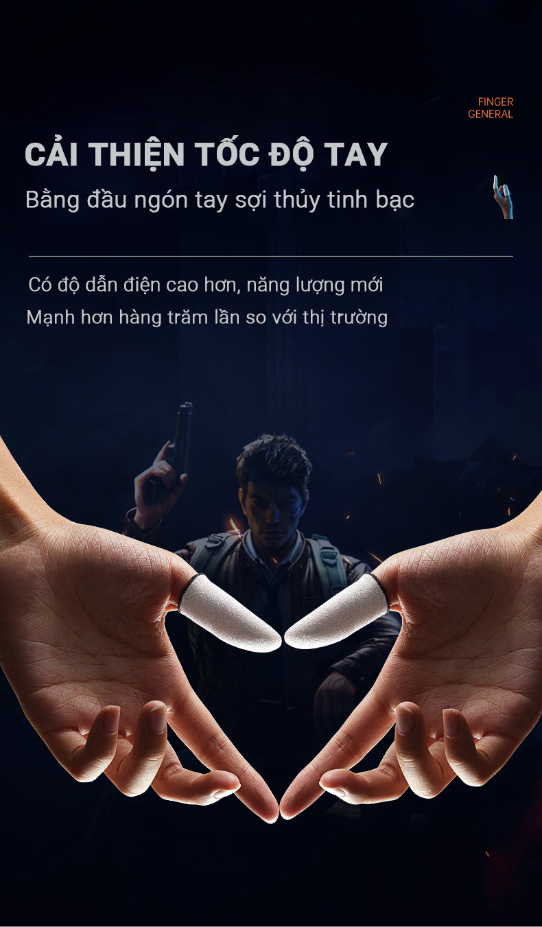 Găng Tay Chơi Game Teement Cho Ff Siêu Nhạy Sợi Thủy Tinh Nano Bạc Siêu Mỏng, Bao Tay Mobile Cảm Ứng Chống Mồ Hôi, Chống Trượt - Bộ 2 Ngón Tặng Box Nắp Trượt - Hàng Chính Hãng