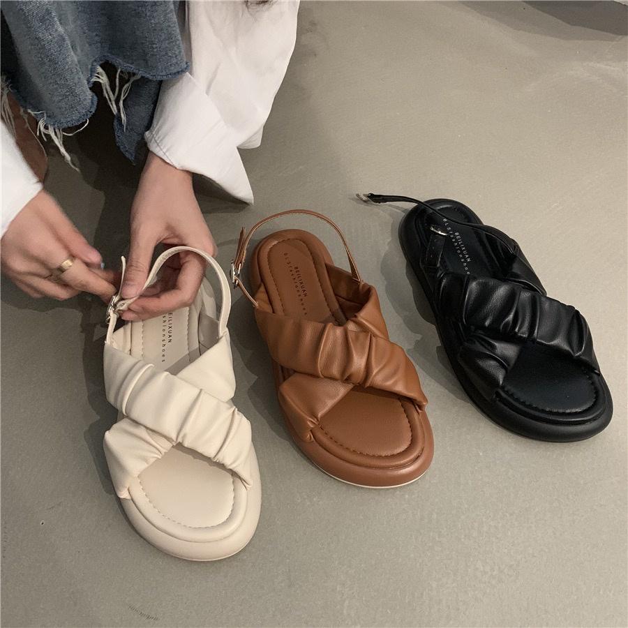 GIÀY SANDAL ĐẾ BẰNG QUAI CHÉO NHÚNG PHONG CÁCH RETRO G10