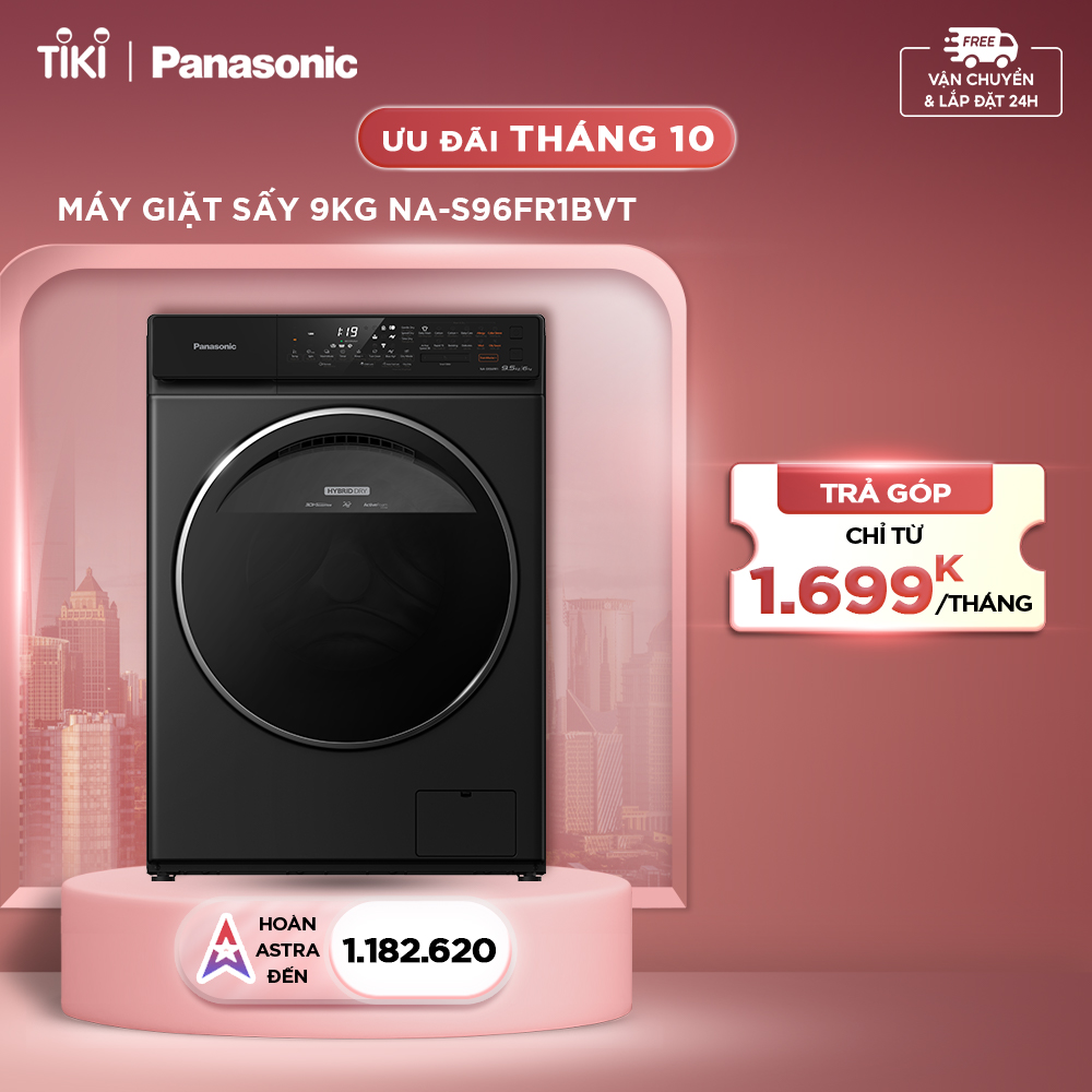 Máy Giặt Sấy Cửa Trước Panasonic 9 Kg giặt 6kg sấy NA-S96FR1BVT - Diệt khuẩn đến 99.99% - Giặt sấy 2 trong 1 - Hàng Chính Hãng (Đen) - Giao Toàn Quốc