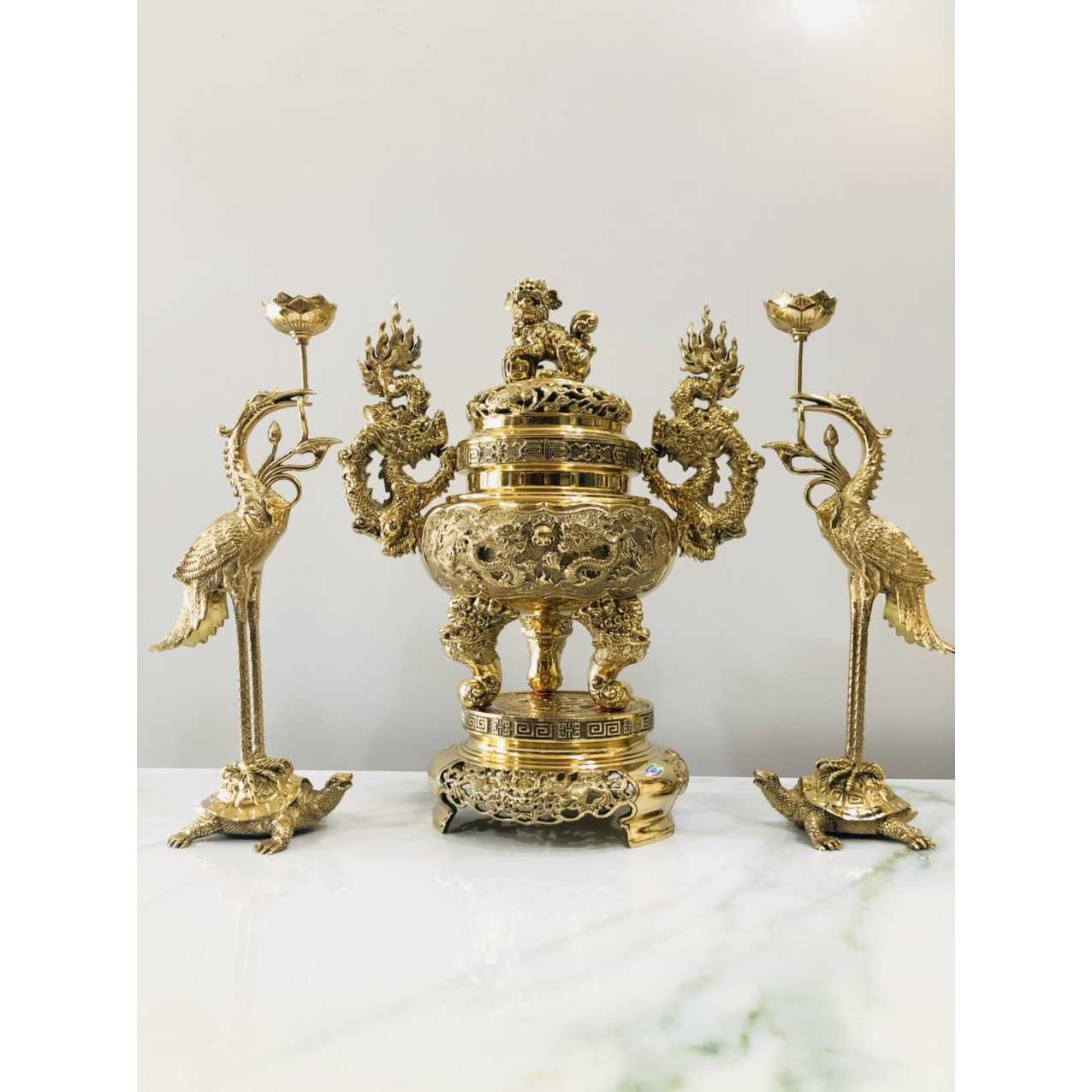 Bộ đỉnh đồng thờ cúng tam sự cao 40cm