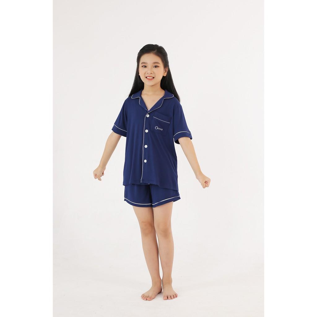Pyjama kid cộc tay vải bamboo cao cấp Chou's - màu xanh navy