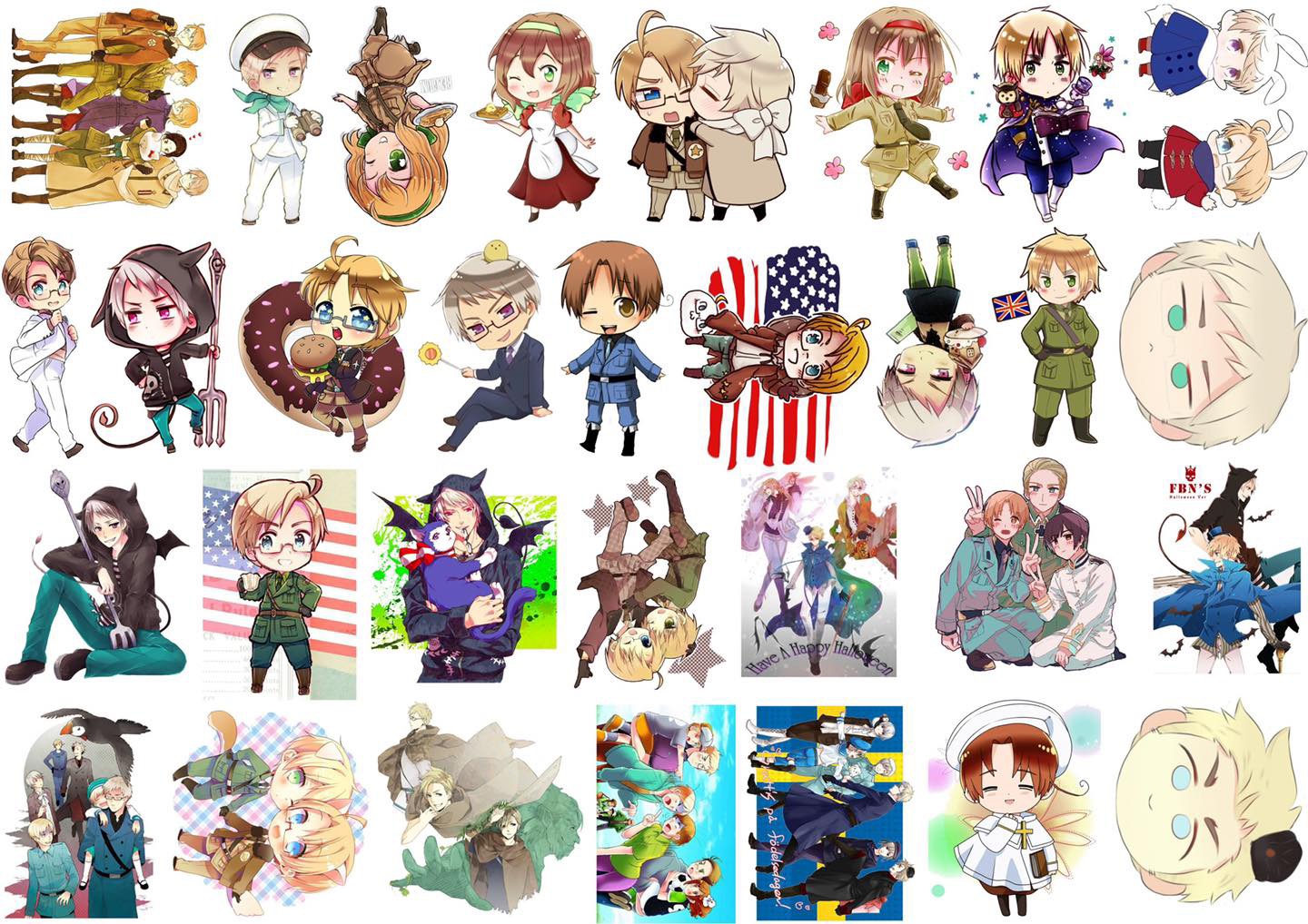 Ảnh Sticker Hetalia Axis 30-100 hình ép lụa khác nhau/ Hình dán anime Hetalia axis