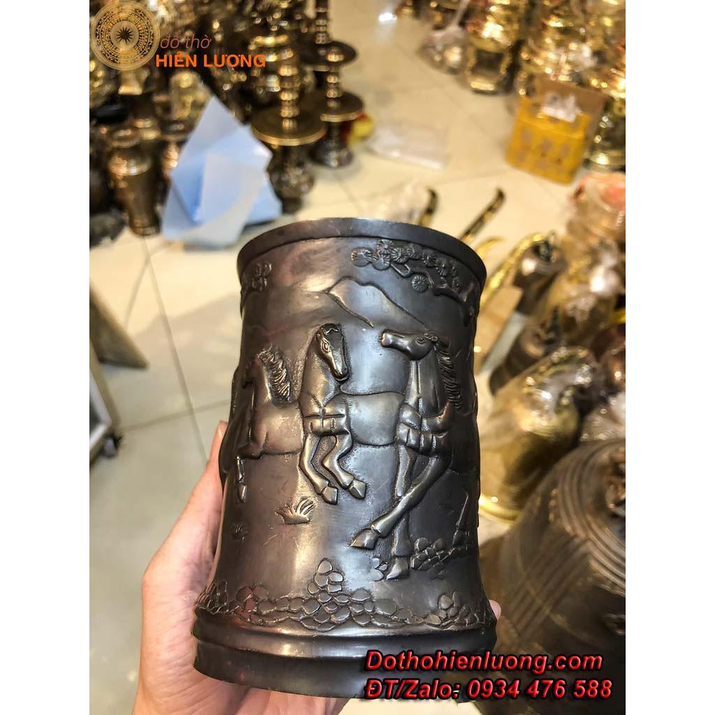Ống Đựng Bút Bằng Đồng Thau Màu Đen Cao 15cm Đẹp - Vật Phẩm Phong Thủy