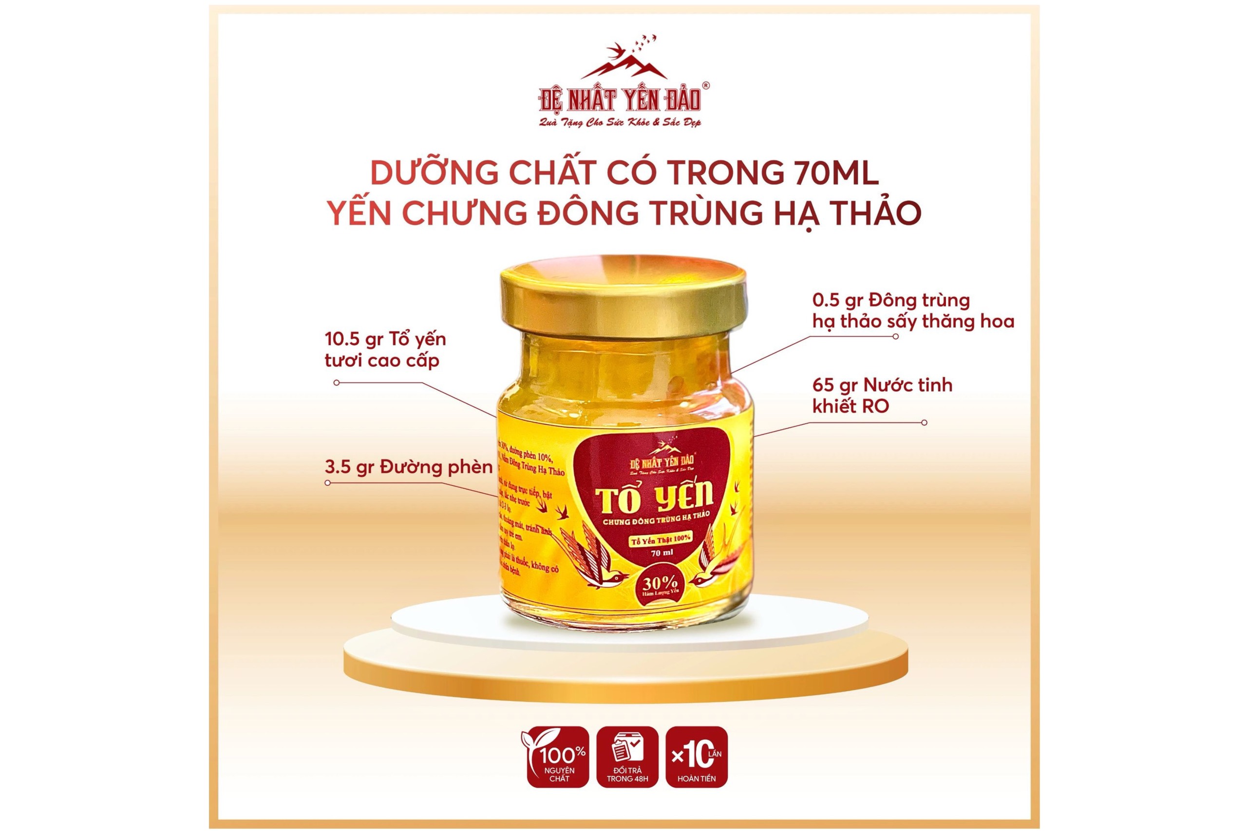 [TOP SALE] SET 30 HỦ TỔ YẾN CHƯNG ĐÔNG TRÙNG HẠ THẢO 100% Tổ Yến Thật (Hàm Lượng 30% YẾN ĐẢO) [TẶNG KÈM 10 HỦ YẾN CHƯNG ĐƯỜNG PHÈN] - Đệ Nhất Yến Đảo - Tăng Sức Đề Kháng - Kéo Dài Thanh Xuân - An Thần - Bổ Phế - Hỗ Trợ Sinh Lý Nam Nữ