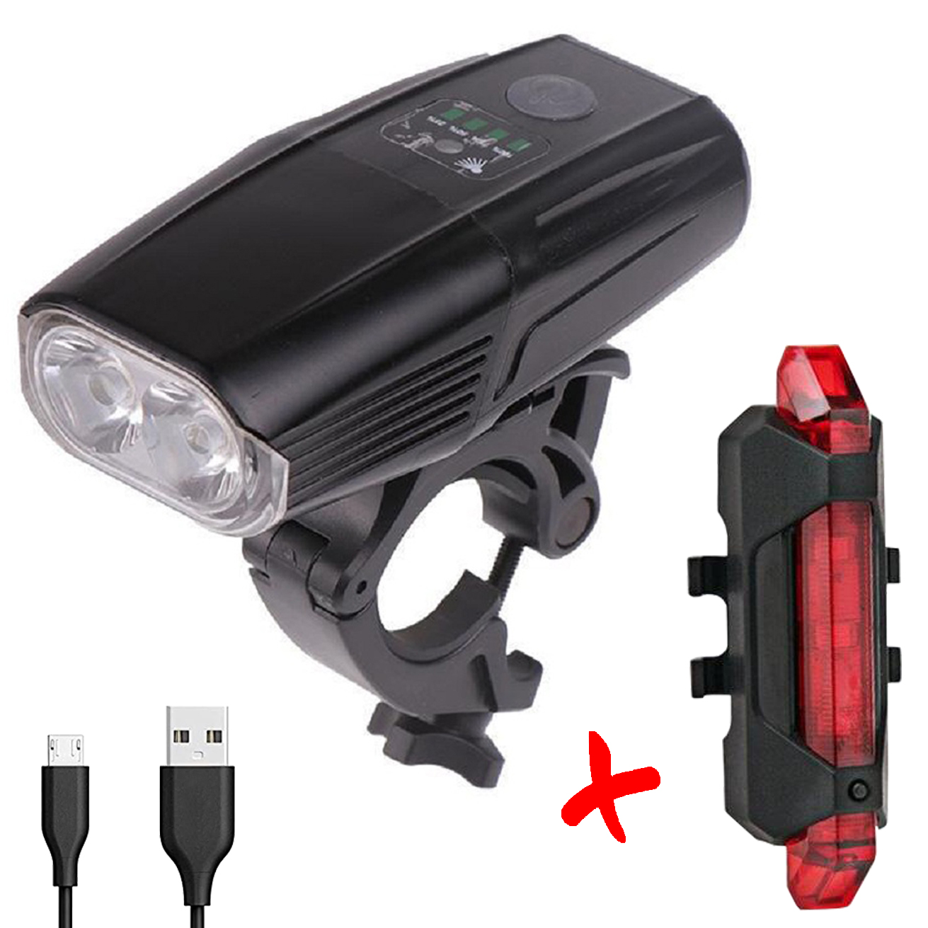 COMBO Đèn Xe Đạp 5503 LED 2 Pha Và Đèn Hậu Sạc USB BS216