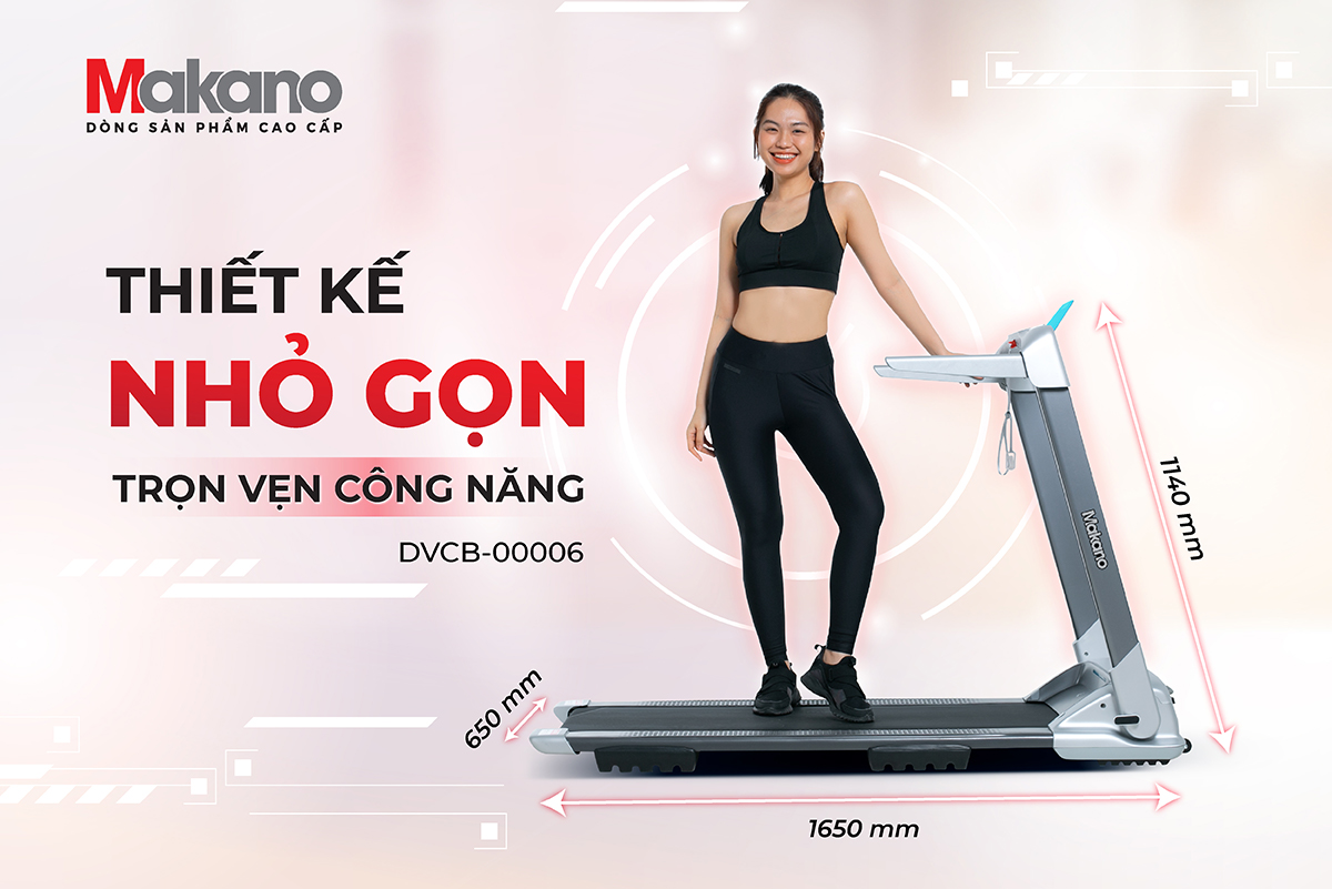 Máy Chạy Bộ Tại Nhà Makano DVCB-00006 Gấp Gọn, Máy Chạy Bộ Theo Dõi Sức Khỏe Khung Chắc Chắn