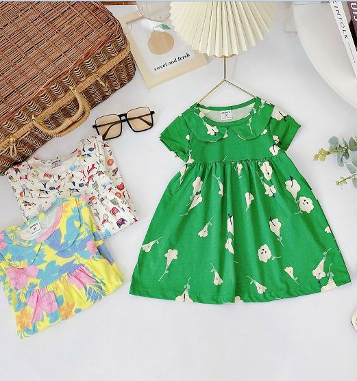 Đầm váy babydoll cho bé gái mặc nhà size 6-18kg chất cotton mềm mát