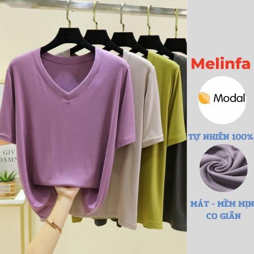 Áo thun cổ tim nữ chất vải Modal tự nhiên mát lạnh, áo phông nữ cộc tay mặc mùa hè mã VAA0432