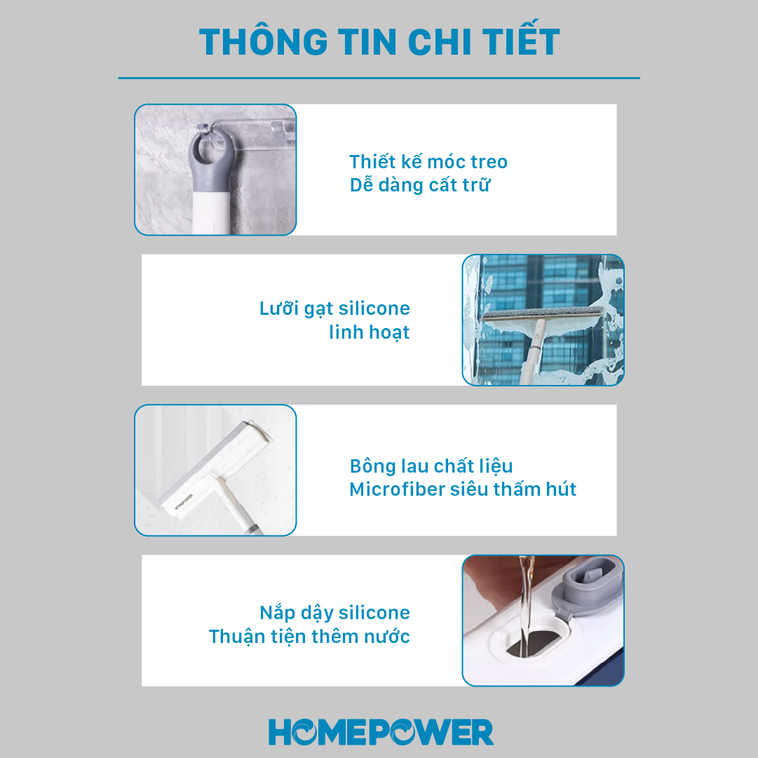 Cây Lau Kính Phun Sương Gạt Nước 2 Trong 1 Homepower HK-02