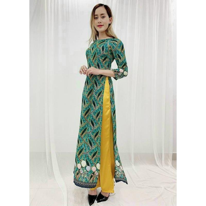 SET ÁO DÀI IN HỌA TIẾT LÁ