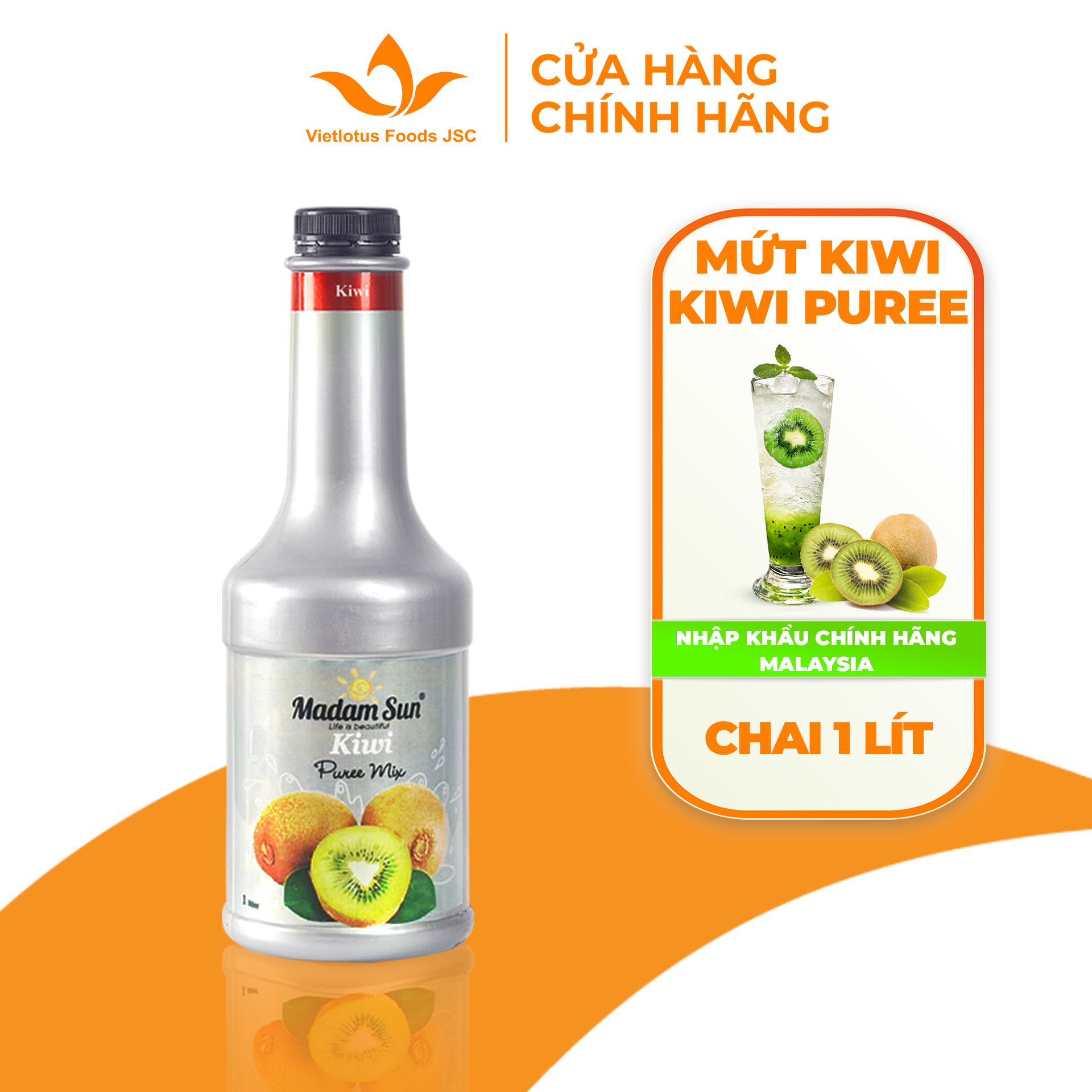 Mứt trái cây pha chế Madamsun vị Kiwi (Kiwi Puree Mix) chai 1L - Hàng nhập khẩu chính hãng Malaysia