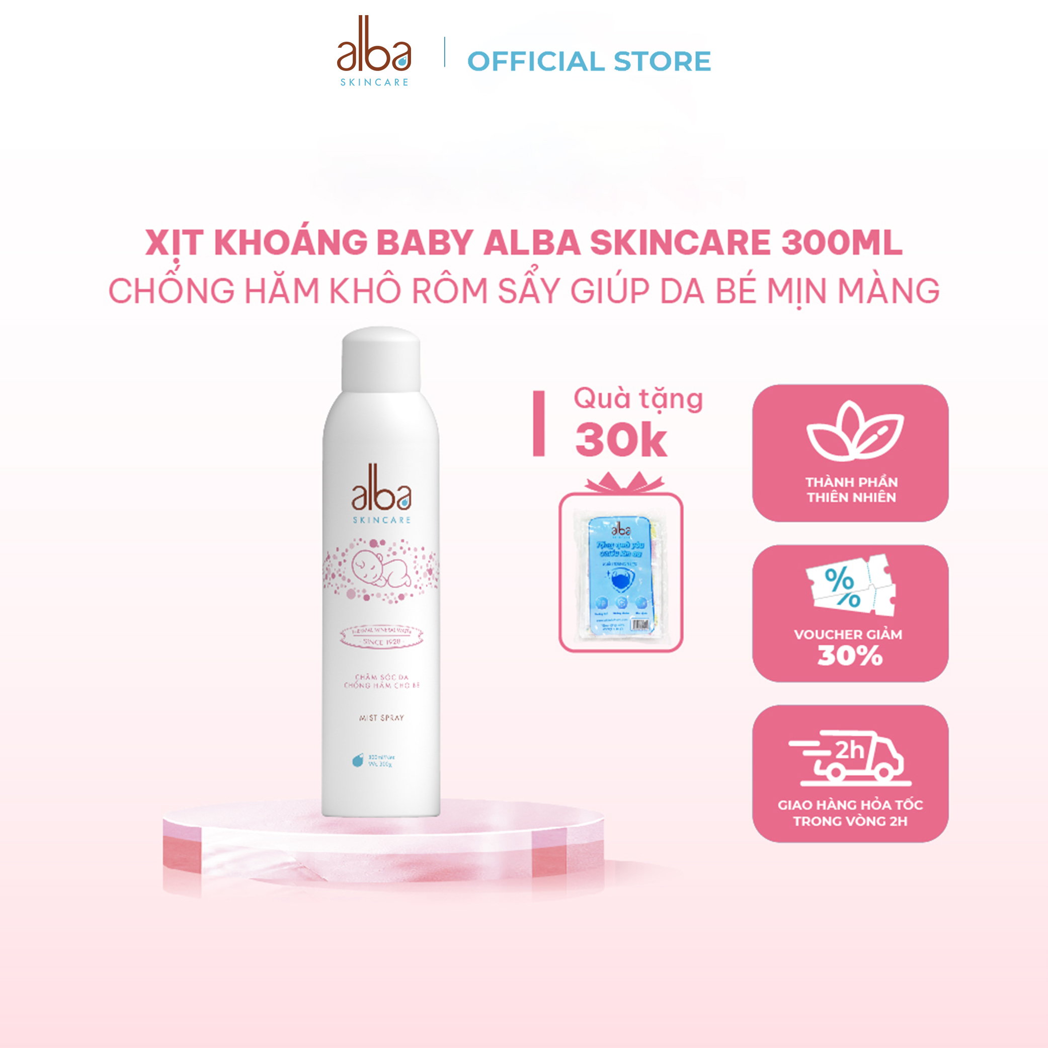 Combo 2  Xịt Khoáng BABY ALBA Chống Hăm Khô Rôm Sảy Giúp Da Bé Mịn Màng 300ML