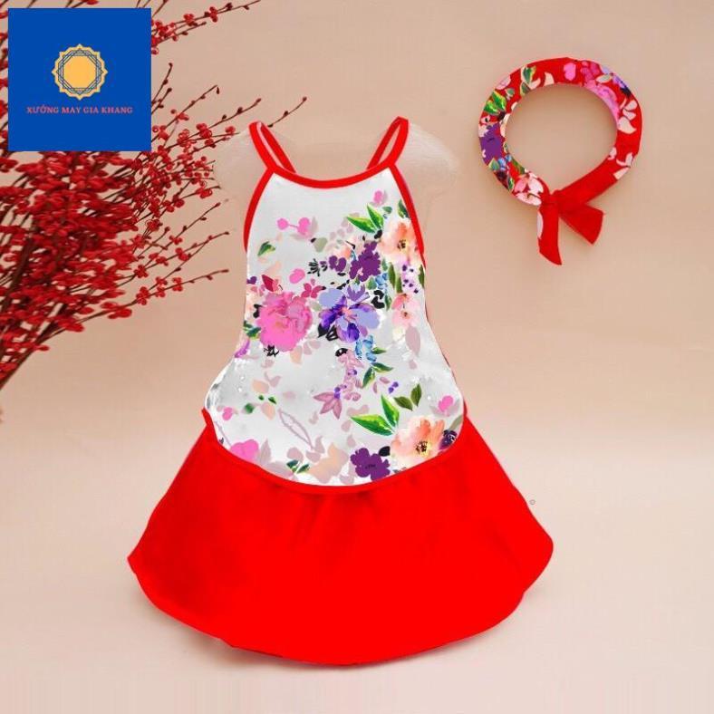 Áo yếm + váy + mấn cùng tông, phi lụa in họa dành cho bé gái - Quần áo trẻ em - GiaKhang .
