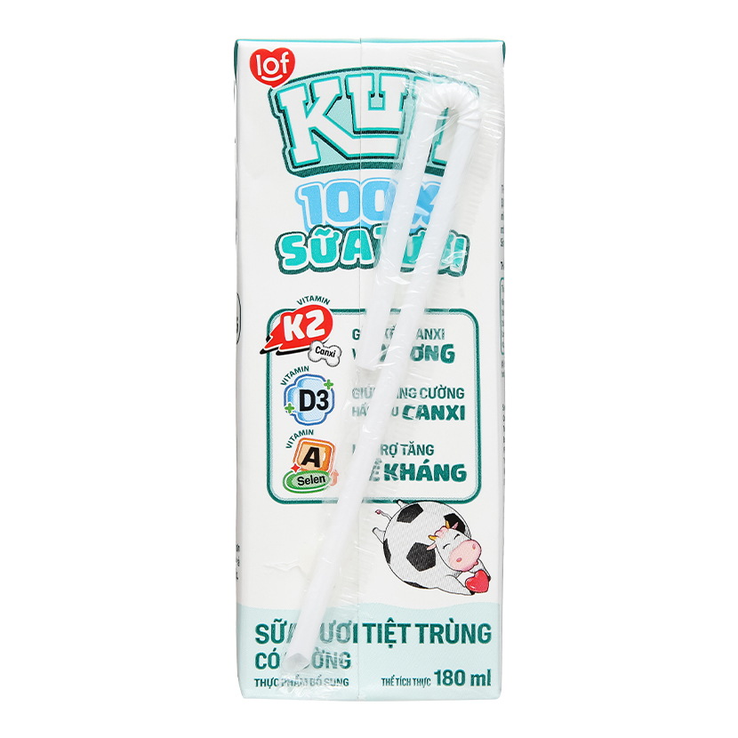 Thùng 48 hộp KUN 100% Sữa tươi ít đường 180ml/hộp