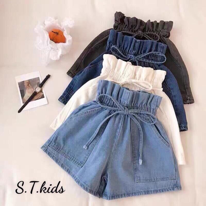 Quần short jean cạp cao nơ xinh - chất jean đẹp siêu xịn đủ Size cho bé gái (size đại)