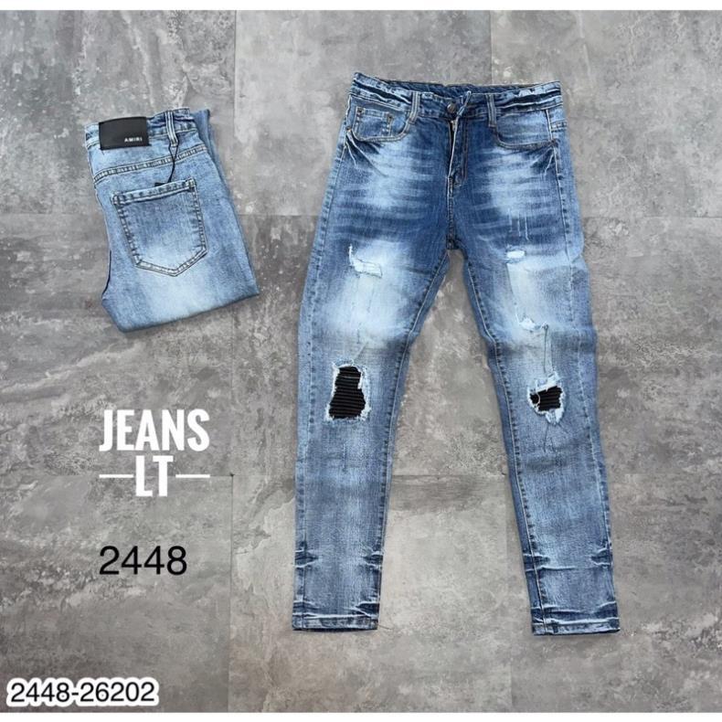 Quần Jeans Nam Amr Xanh Vá Da Siêu Xịn - Quần Bò Nam Amr Nhiều Mẫu Xanh Vá Rách Cho AE Chọn