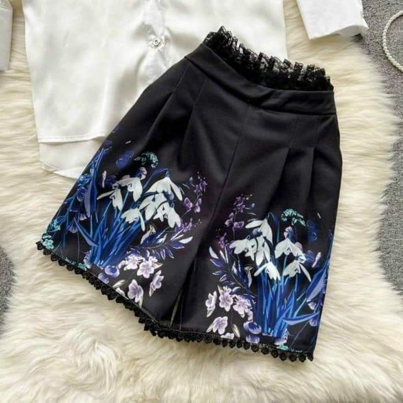 HÀNG NHẬP - SÉT BỘ SHORT ÁO CỔ SƠ MI PHỐI REN QUẦN HOA
