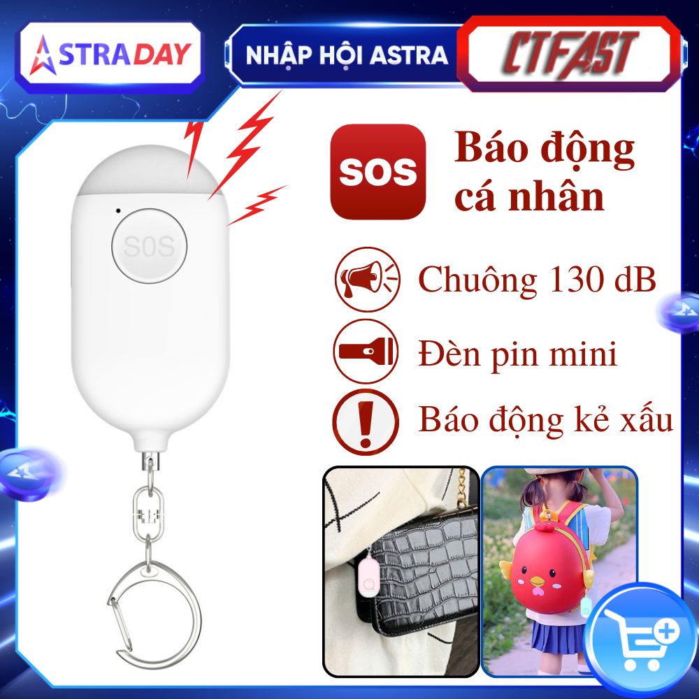 Thiết Bị Báo Động Cá Nhân Bằng Âm Thanh Ctfast B300 Chuông Báo Lên Tới 130Db, Đèn Pin Phát Sáng, Thiết Kế Móc Khóa Nhỏ Gọn Chống Trộm Đồ Vật , Hỗ Trợ Báo Động Dành Cho Người Già, Trẻ Em Và Phụ Nữ - Trắng