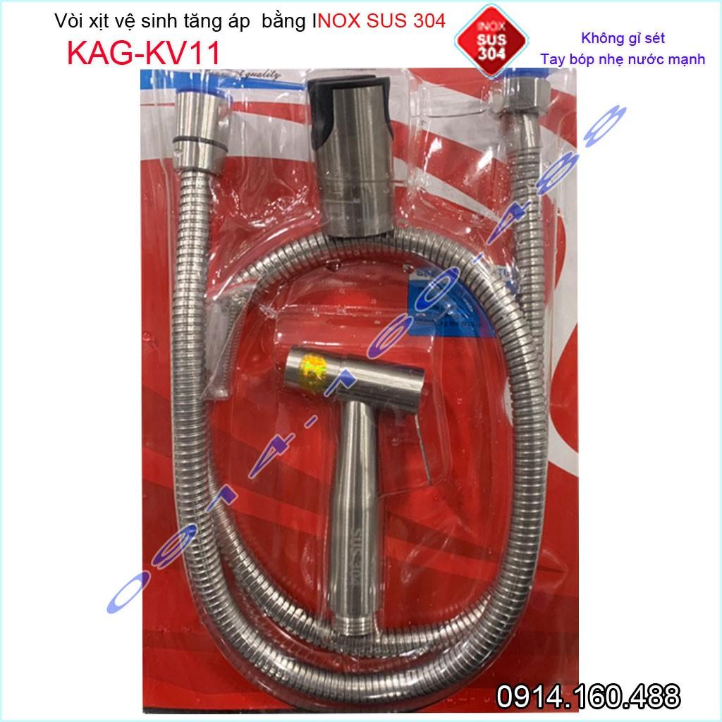 Vòi xịt vệ sinh KAG-KV11 SUS304, xịt rửa bồn cầu inox mờ tia nước mạnh chịu áp cao lực chung cư siêu bền sử dụng tốt