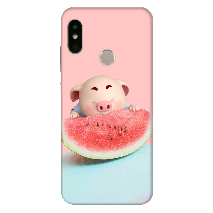 Ốp lưng nhựa cứng nhám dành cho Xiaomi A2 in hình Heo Ăn Dưa