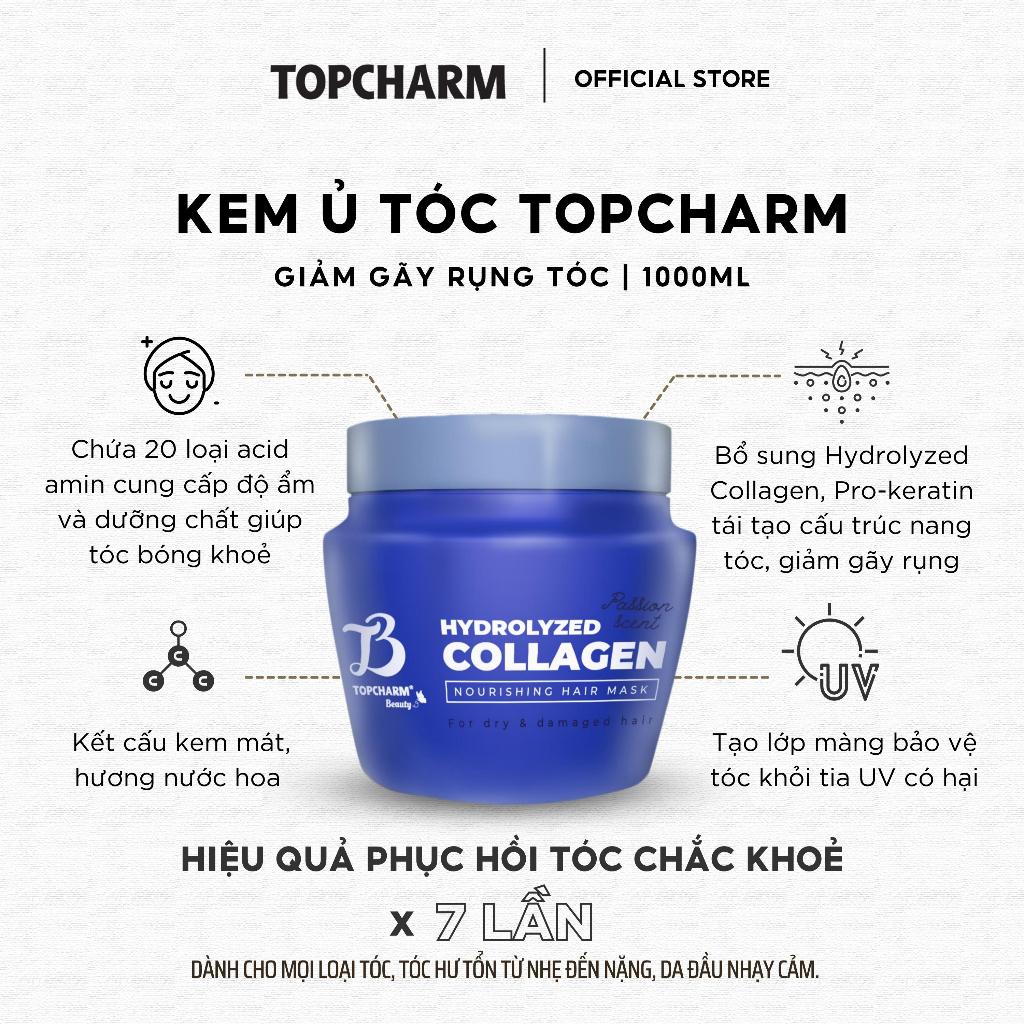Kem Ủ Tóc Hydrolyzed Collagen TOPCHARM Giảm Gãy Rụng, Suôn Mượt Tóc Hũ 1000ml