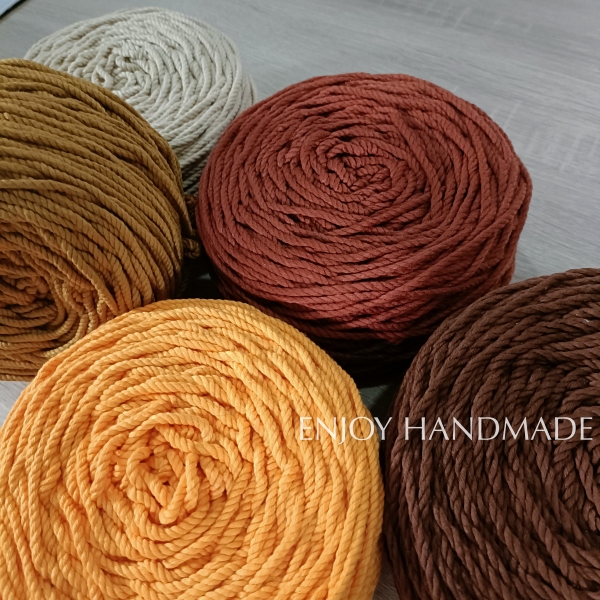 Dây thừng macrame cotton MÀU NÂU SÔCÔLA 3 xoắn, 3mm / 5mm, 0.5kg