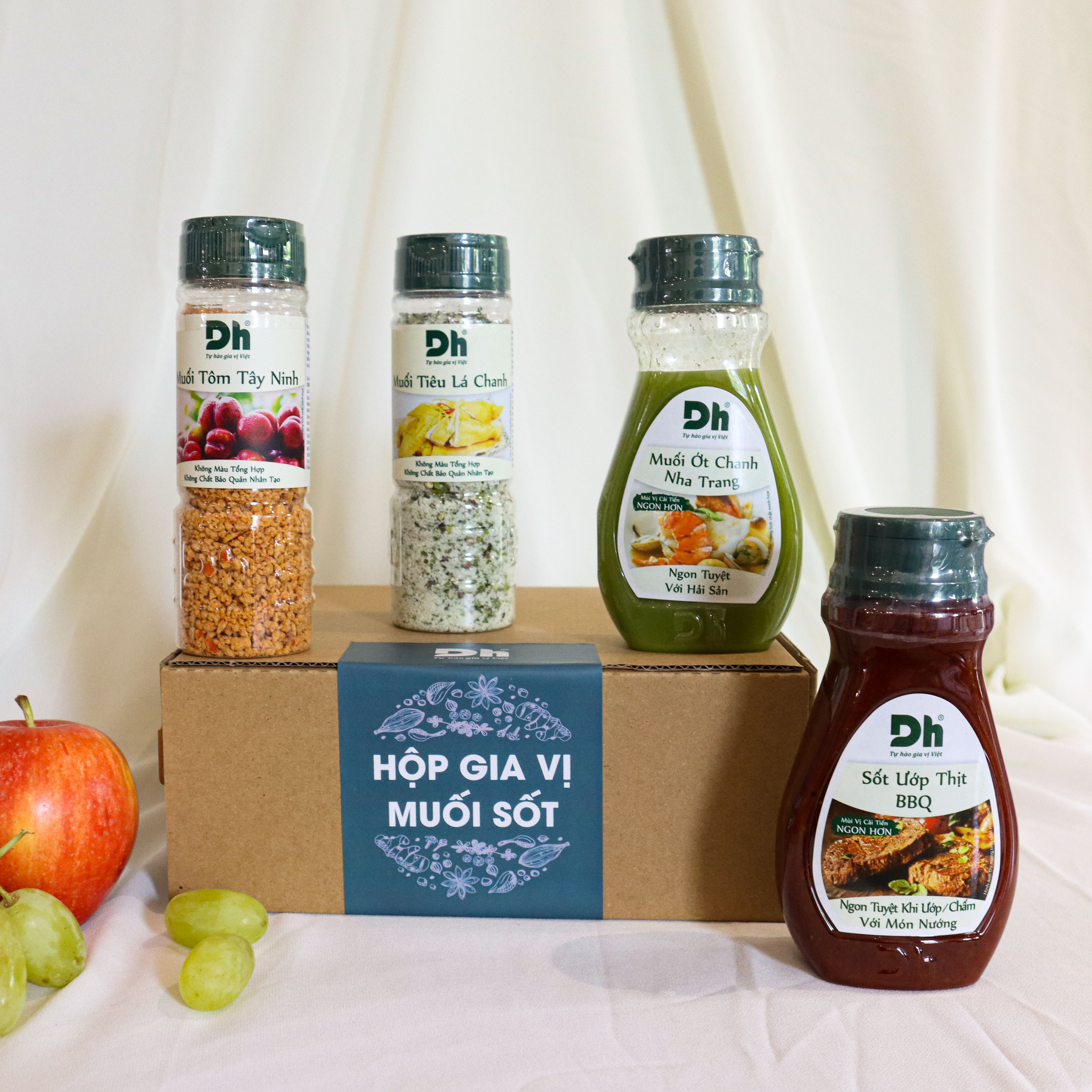 Hộp Gia Vị Muối Sốt Dh Foods (Muối Tôm Tây Ninh, Muối Tiêu Lá Chanh, Muối Ớt Chanh Nha Trang, Sốt Ướp Thịt BBQ)