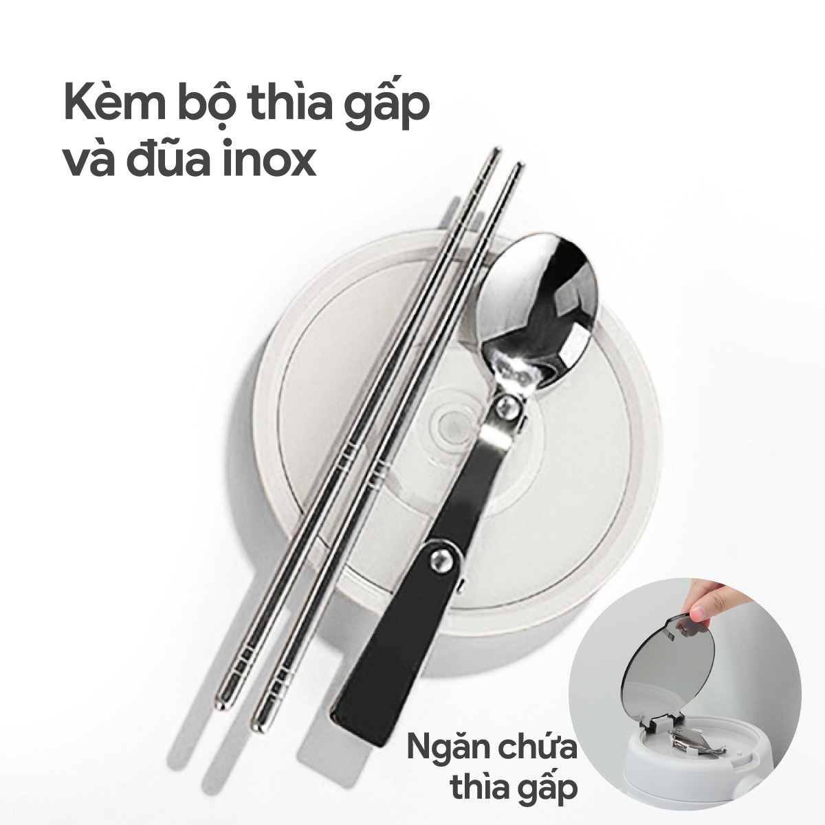 Bộ Hộp Cơm Giữ Nhiệt 2GOOD Lunch Box HC01 (2000ml) - Kèm Muỗng và Đũa Inox 304