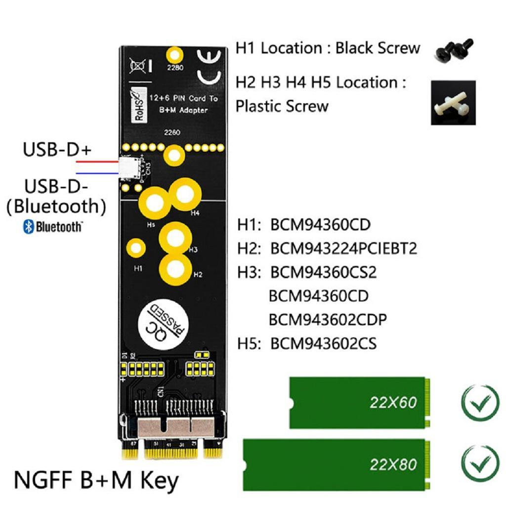 12+6 Pin Wireless Card Module to M.2 NGFF Key B+M Adapter for Mac BCM94360CD