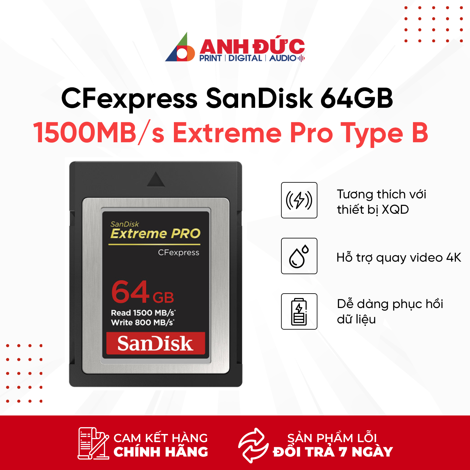 Thẻ nhớ CFexpress SanDisk 64GB 1500MB/s Extreme Pro Type B - Hàng chính hãng