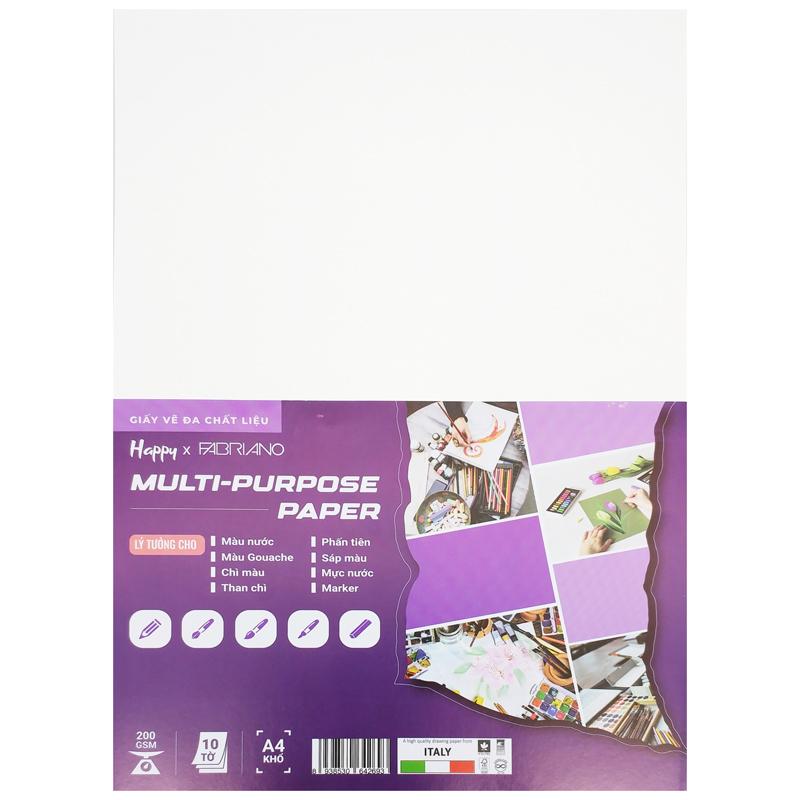 Bộ 10 Tờ Giấy Vẽ Đa Chất Liệu A4 200gsm Multi-Purpose Paper - Happy HA-MIX-A4-200G