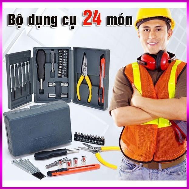 Bộ dụng cụ đồ nghề sửa chữa đa năng 24 món (Ghi ) 206075 tặng khăn lau đa năng