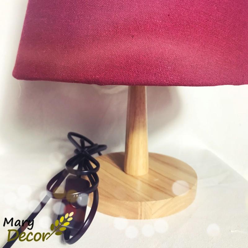 Đèn ngủ để bàn kết hợp đèn ngủ đầu giường chao vải canvas vintage, chân gỗ trang trí Hàn Quốc - Đỏ - DB-Y02 ( tặng kèm bóng)