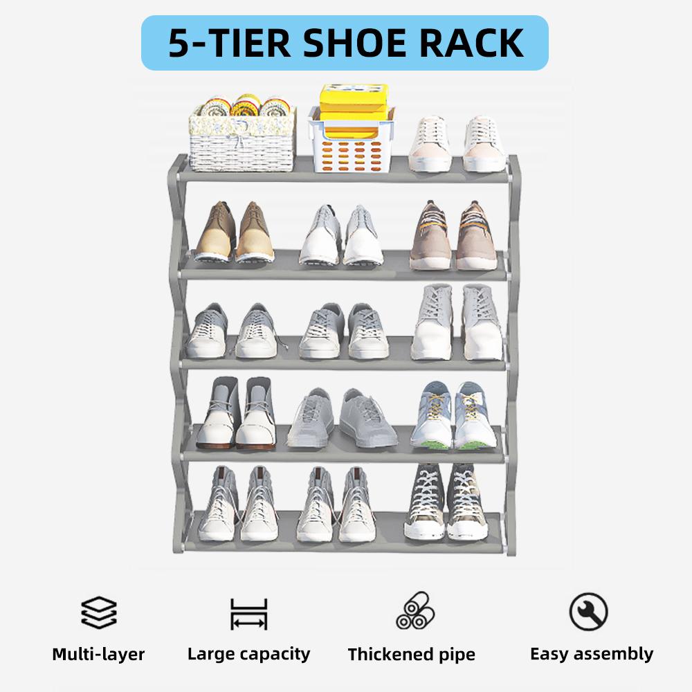 5 Tier Shoe Rack X Shape Shoe Organizer Dustproof Storage Shelf Galvanized Steel Non-Woven Fabric for Living Room Office