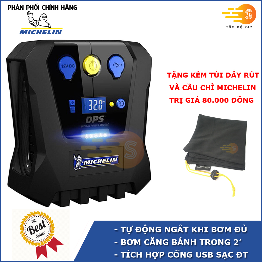 Máy bơm lốp đa năng tự ngắt 12v Michelin 12266 - Tặng kèm 1 khăn lau microfiber 30x30cm