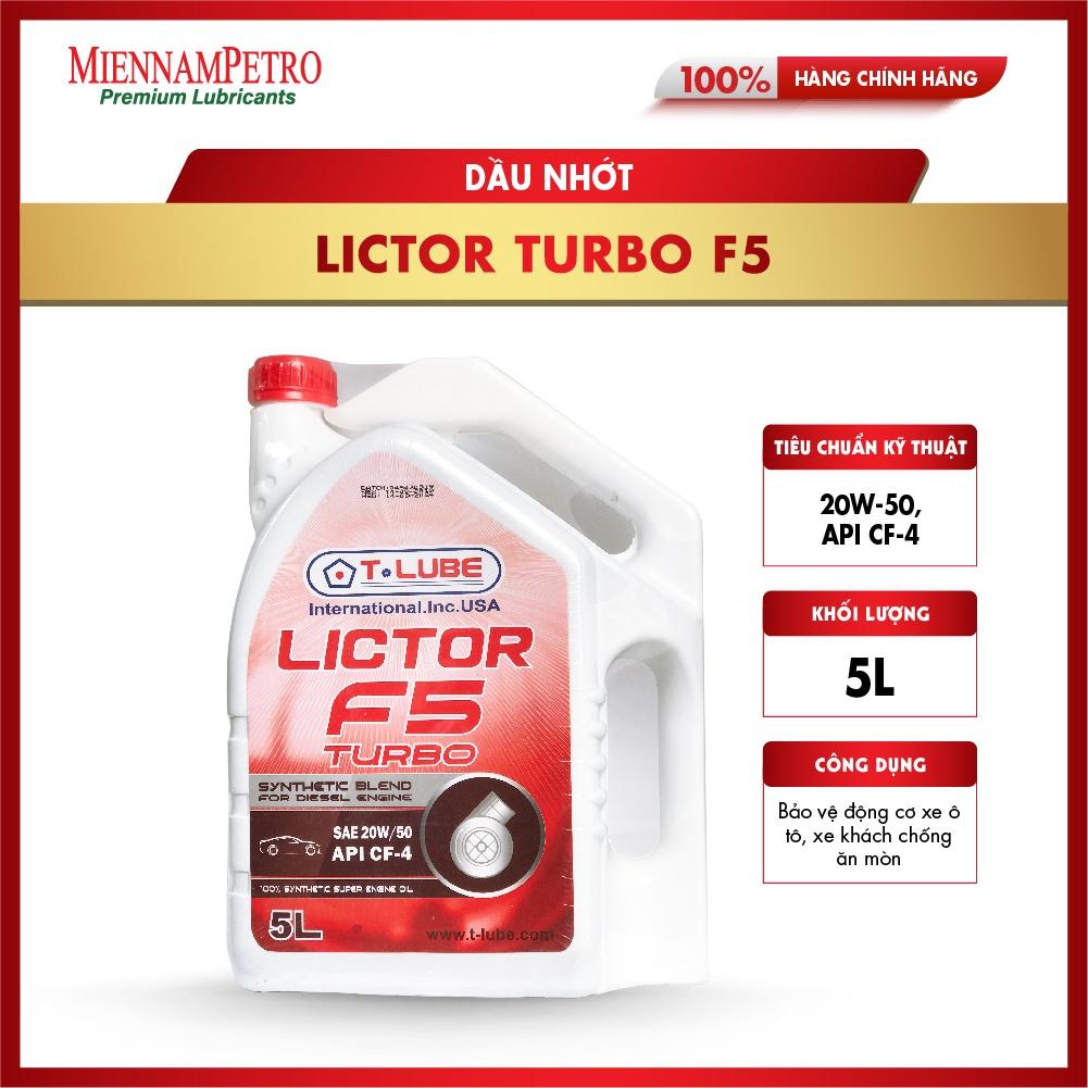 Dầu Nhớt Tlube Lictor F5 Turbo 20W-50 API CF-4 5L MiennamPetro Bảo Vệ Động Cơ Xe Ô Tô, Xe Khách Chống Ăn Mòn