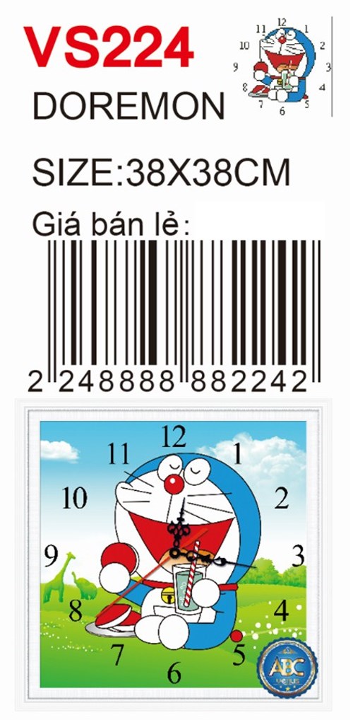Tranh đính đá đồng hồ doremon VS224 - 40 x 40 cm - chưa đính