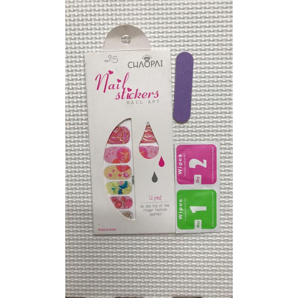 Lô 12 sticker móng tay nail art hoa hồng- quà tặng kèm 1 giũa mini và 2 khăn khô vô trùng