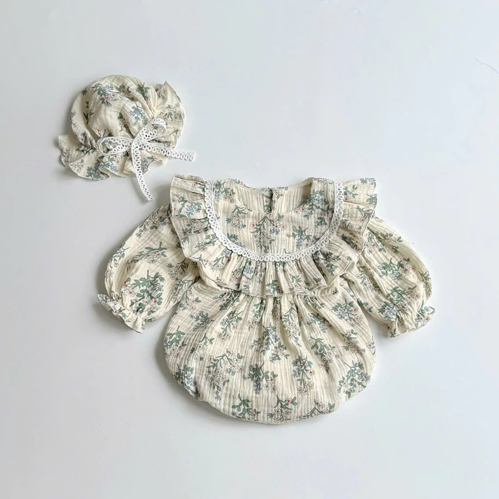 Set Body Tay Dài Hoa Tiết Hoa Nhí Cổ Yếm Cho Bé Gái Sơ Sinh 1 2 Tuổi Từ 3-11kg Dành Cho Bé Gái