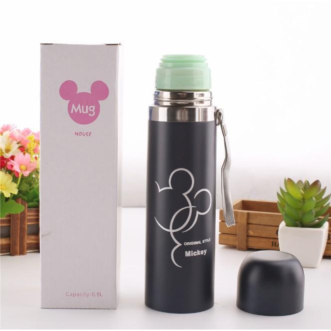 Bình nước giữ nhiệt hai lớp bằng thép không gỉ phối hình chuột Mickey