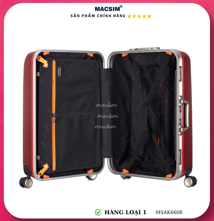 Vali cao cấp Macsim Aksen hàng loại 1 MSAK6608 cỡ 24inch ( màu đỏ)