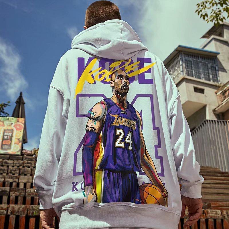 Áo hoodie có nón trùm dáng rộng in hình siêu sao bóng rổ số 24 phong cách cá tính M-8XL